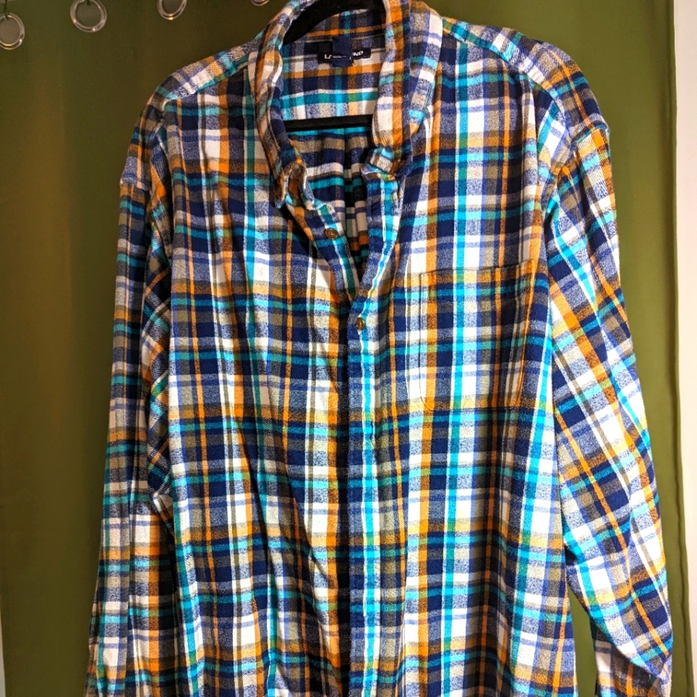 Men's Lands End Flannel Blue Plaid 4XLT
